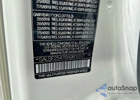 2006 Land Rover Range Rover Sport Hse z USA, uszkodzony, nr VIN SALSF25476A981017